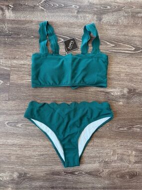Zaful Teal Scalloped padded Bikini Set